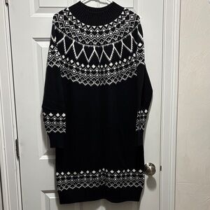 LOFT Black and White Long Sleeve Sweater Dress